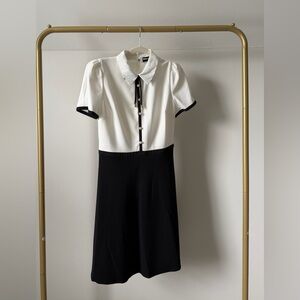 NWOT Karl Lagerfeld Paris Women's Collared Contrast Trim Knee-length Dress SZ 6